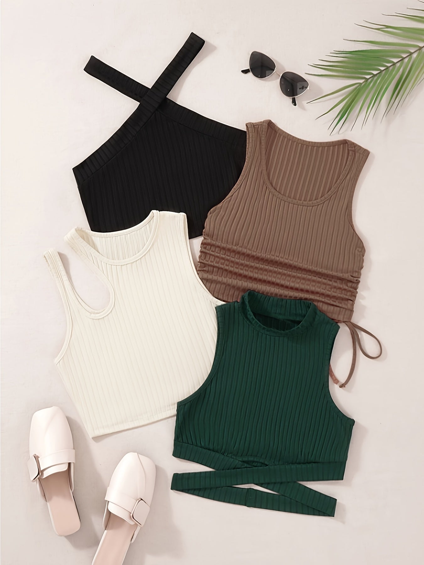 4-Pack Sexy Halter Neck Vest Top - High Elasticity, Strapless, Solid Color, Machine Washable - Perfect for Spring, Summer, and Fall